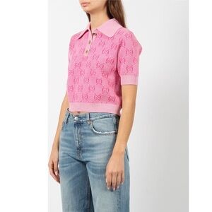 NWT Gucci Pink Knit Polo with Gold Accents